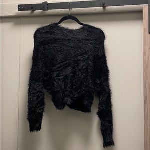 SUPER SOFT furry, back cross black sweater
